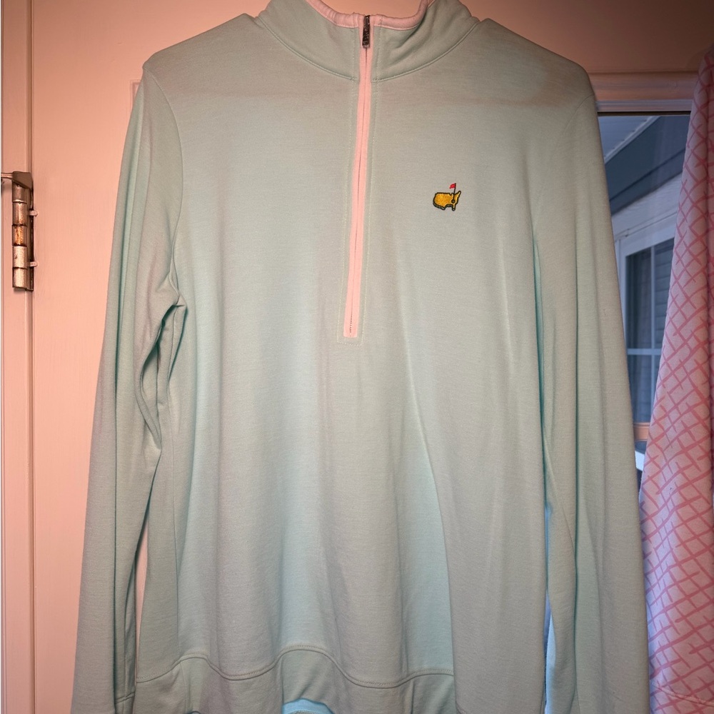 Magnolia Lane Light Aqua Pullover with Pale Pink Trim